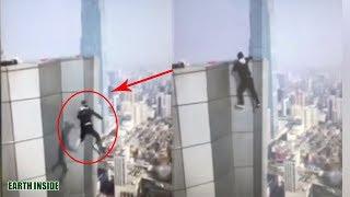 Detik detik penantang maut jatuh dari gedung pencakar langit di china..!! Mengerikan...