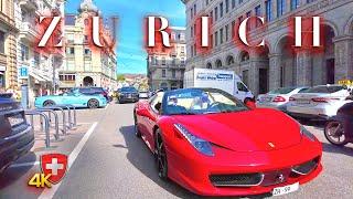 Switzerland Zurich  Luxury Shopping street / Bahnhofstrasse walking tour / City Centre 4K 60fps