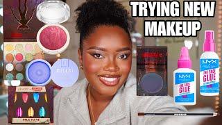 TRYING NEW MAKEUP | Colourpop X Stranger Things, NYX Face Glue Collection, & More!!