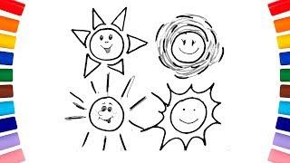 Easy drawing and coloring sun / Sumash coloring page