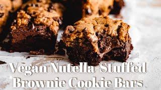 VEGAN Nutella Stuffed Brownie Cookie Bars | You won't believe these are vegan and dairy free!