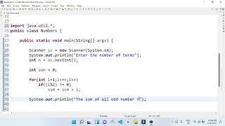 Program to  calculate sum of all odd numbers from 1 to n