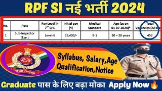 ‍️452 SI PostRPF SI Vacancy 2024RPF SI Salary, Syllabus, Age DetailsRPF SI Notification 2024