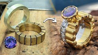 Making an Amethyst Bi-Metal Ring with Diamond  | Silver | Gold | Diamond