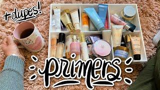 PRIMER DECLUTTER + DUPES // my entire collection, my faves, getting rid of HALF of them!