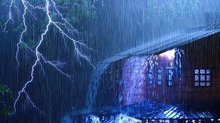 Heavy Rain and Thunderstorms in the Forest to Sleep Deeply - Heavy Rain on Tin Roof at Night