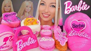 ASMR EATING BARBIE DESSERTS, PINK FOOD, CAKE, MACARONS, EDIBLE LIPSTICK, BAG, 컬러 (DONUTS) MUKBANG 먹방