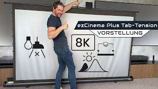 Elite Screens ezCinema Plus Tab-Tension CineGrey 4D - Die beste Kofferleinwand? mit Kontrasttuch