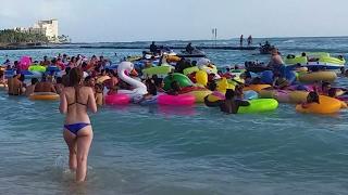 Pool Floats at Spring Break 2017 Party at Waikiki Beach, Oahu, Hawaii