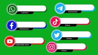 YouTube, Instagram, Twitter, Facebook, Telegram, TikTok, WhatsApp Lower thirds Green Screen