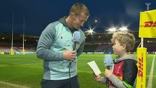 Jerry Flannery faces up to Harlequins Junior Journalist in his final game with Harlequins