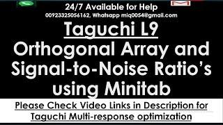 Taguchi L9 Orthogonal Array and Signal-to-Noise Ratio’s using Minitab  | Taguchi Optimization method