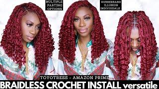 NEW Braidless Illusion Individual Crochet (Rubberbands) ft Toyotress Curly Goddess Box Braids Bob