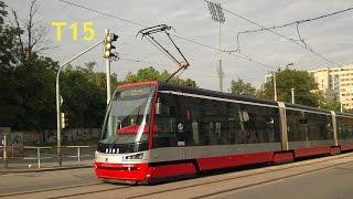 Skoda T15 tramway scale a mountain in a winding road in Prague