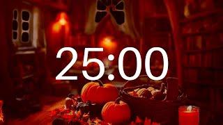 25 MINUTE TIMER - Pomodoro Timer - Cosy Autumn Cottage - Relaxing Fall Sounds of Fire, Rain & Storm