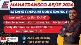 MAHATRANSCO AE/JE 2024 Preparation Strategy | IMP Topics| By Mr. Arvind Sir