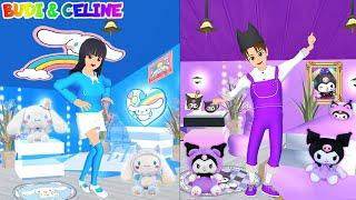 Yuta Mio Lomba Dekorasi Kamar Kuromi Ungu VS Cinnamoroll Biru Putih 24 Jam | Celine Suka My Melody