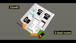 33x40 house plan design II 33x40 simple ghar ka naksha II 3 bhk village house plan