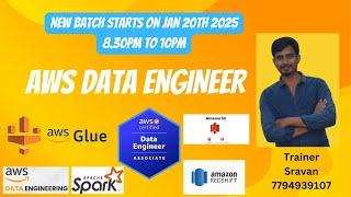 AWS Data Engineer new batch start on Jan 2025 8.30PM IST #aws  #awsservices #dataengineering #spark