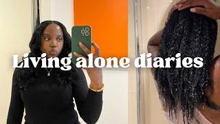 LIVING ALONE DIARIES| UNPACKING, NATURAL HAIR WASH DAY, DIY SEW IN AND MORE