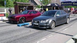 Audi RS4 B7 4.2FSI vs Dodge Challenger SRT 392 1/8 mile drag race