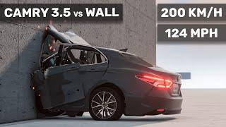 Toyota Camry 3.5 crashes to the WALL  200 km/h | Realistic Crash Test