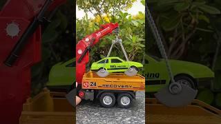 Tow Truck Toy Flatbed and Crane with Race Car Playset