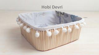 Diy Easy Basket with Plastic Boxes, Recycle İdeas, Wooden Stick İdeas,Yoğurt Kabından Sepet Yapılışı