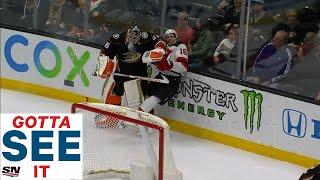 Gotta See It: Ducks’ John Gibson Levels Kevin Rooney Behind The Net