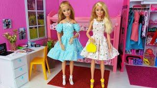 Two Barbie Dolls Morning Bedroom Bunkbed Routine.New Dress for Barbie  Life in a Dreamhouse @Barbie