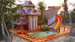 Build Great WATERSLIDE Park Swimming Pool Design And 2-story Luxury Villa House With Water Well