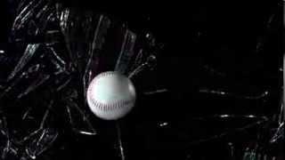 Baseball Slow Motion Impact Breaks Glass as Ball Throw Hits and Shattered Pane in an HD Video View