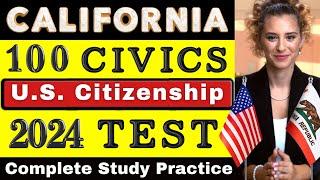 California US Citizenship Test 2024, 2x Answer Civics 100 Question Exam, ciudadania americana
