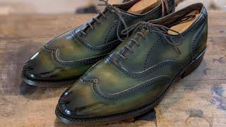 Allen Edmonds Marlow, This wingtip gets a custom dye patina and mirror shine.