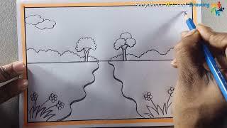 How to draw Village River Scenery