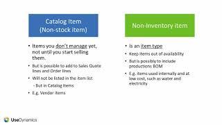 What are Catalog Items Non stock Items - Microsoft Dynamics 365 Business Central