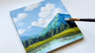 A beautiful mountain scenery / Easy Acrylic painting techniques