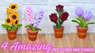 4 Amazing mini flowers made from pipe cleaners | DIY flowers with chenille wire