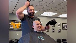 Barber in Massachusetts shaves own head to help cancer patient feel more at ease