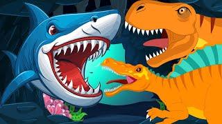 We're Going on a T-rex Dinosaur Hunt vs Spinosaurus Hunt vs Shark Hunt- Preschool Songs & Rhymes