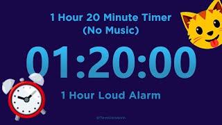 Timer 1 Hour 20 minute Countdown (No Music) + 1 Hour Loud Alarm