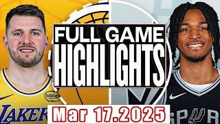 Angeles Lakers Vs San Antonio Spurs Full Game Highlights Mar 17,2025 NBA Season 2024-25