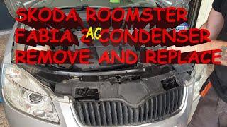 Skoda Roomster, Fabia 2 AC condenser replacement, bumper removal and regas with R134a.