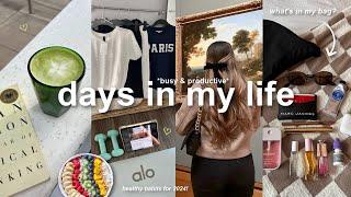 VLOG! busy & productive days in my life, what's in my bag, new coffee shops, & healthy habits!