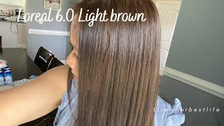 HOW TO COLOR YOUR HAIR AT HOME L'Oreal 6.0 LIGHT BROWN (ellen James Vlogs)