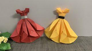 How To Make Pretty Origami Dress | Paper Frock | Easy And Simple Origami Dress | DIY