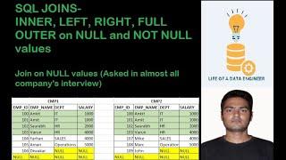 #sql Interview Questions - All JOINS (INNER, LEFT, RIGHT, FULL OUTER) | JOIN only NULL values output