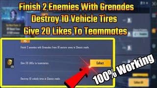 Finish 2 Enemies With Grenades, Give 20 Likes, Destroy 10 Vehicle Tires In Classic Mode