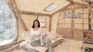 Camping in Snow with 2-Room Inflatable Tent | Wood Stove ASMR