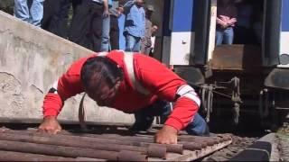 STRONGMAN: Syrian man pulls 150 tonne train